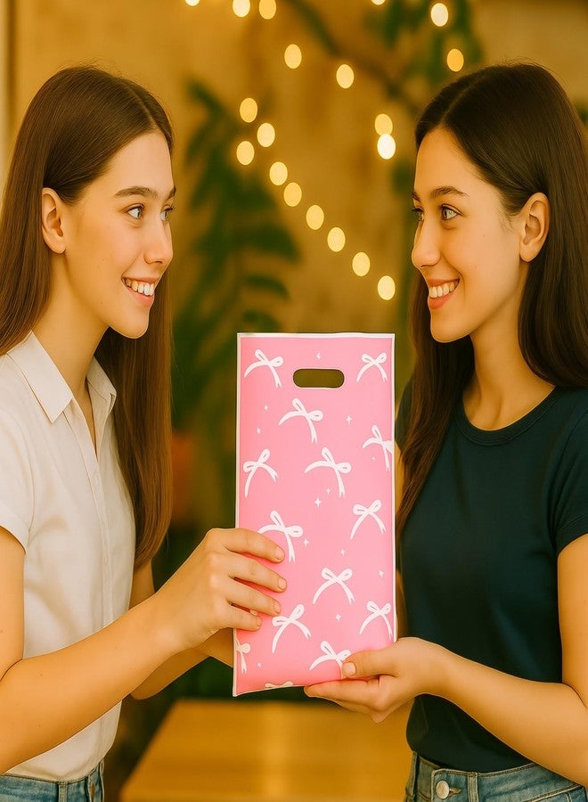 أكياس هدايا مزينة بفيونكات وردية - 30 كيسًا من أكياس الحلوى والهدايا، أكياس هدايا للحفلات، زينة فيونكات بلاستيكية وردية لطيفة لحفلات أعياد الميلاد وحفلات توديع العزوبية والخطوبة والزفاف. - Image 5